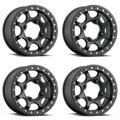 Set 4 15'' Vision 351 Flow UTV Beadlock Satin Black 15x7 Wheels 5x4.5 (5x114.3) 6