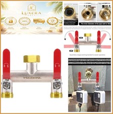 2 Way Garden Hose Splitter 3/4 Inch GHT Solid Brass Heavy Duty Nickel Plated