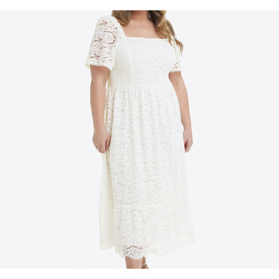 DRAPER JAMES 2X NWT Short Sleeve Magnolia White Lace Deana Smocked Midi Dress