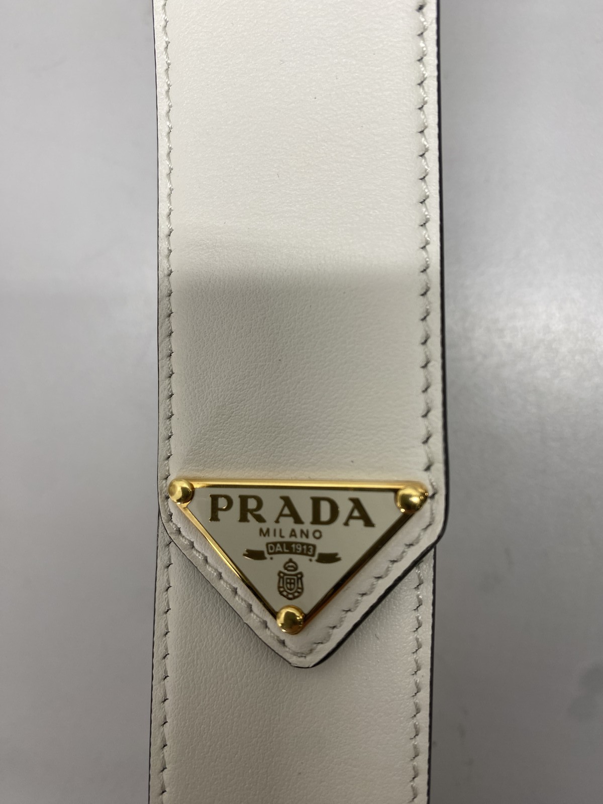 Prada Womens Premium Leather Smooth Belt Gold Buckle Size 33 Ivory thumbnail 10