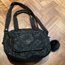 Kipling Black Floral HandBag Shoulder Messenger Tote Shopping Monkey Travel New 