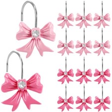 12PCS Pink Bow Shower Curtain Hooks, Coquette Decorative