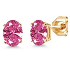 14K Yellow Gold Pink Zirconia Double Notch Stud Earrings  1.52 Cttw  Gemstone