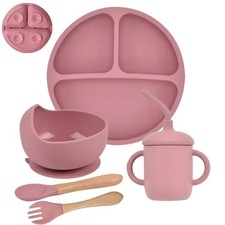 5PCS Baby Silicone Feeding Set Suction Plate Bowl Spoon Fork Non-Slip Tableware