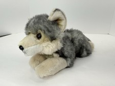 Miyoni By Aurora Plush Wolf 10" Long Soft Stuffed Animal Toy Gray Cream 2015