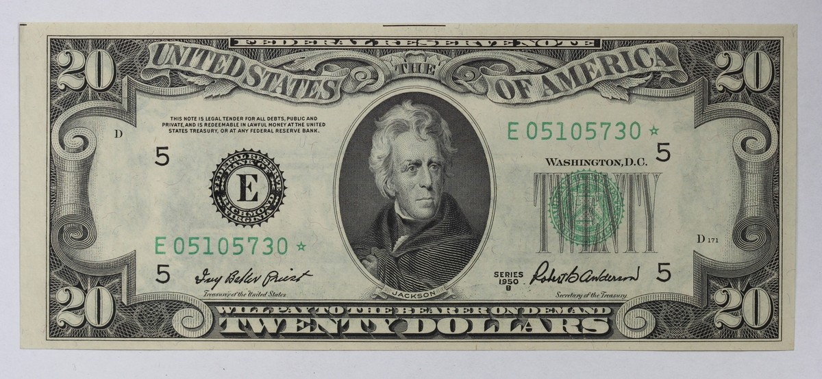 スターター　BILLS Series 1950-B $20 Federal Reserve Note Star Note Fr-2061-E 1XP0 | eBay