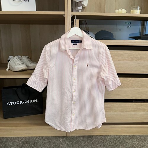Ralph Lauren Womens Shirt Size M Striped Pink Half-Sleeve Oxford Button-Up