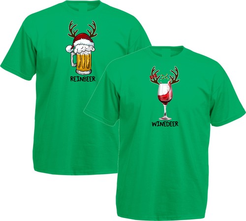 T-shirt natalizia Winedeer Reinbeer, camicia coppia, unisex adulti bambini maglietta top - Foto 13 di 15