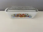 Vtg Glasbake White Milk Glass 8.5” Oven Ware Refrigerator Loaf Pan Lid Fall READ