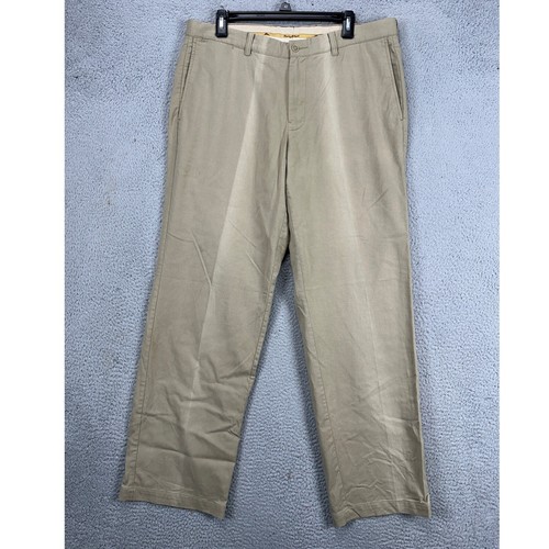 Tommy Bahama Mens Dress Pants 35X32 Tan Flat Front Straight Leg Stretch Logo