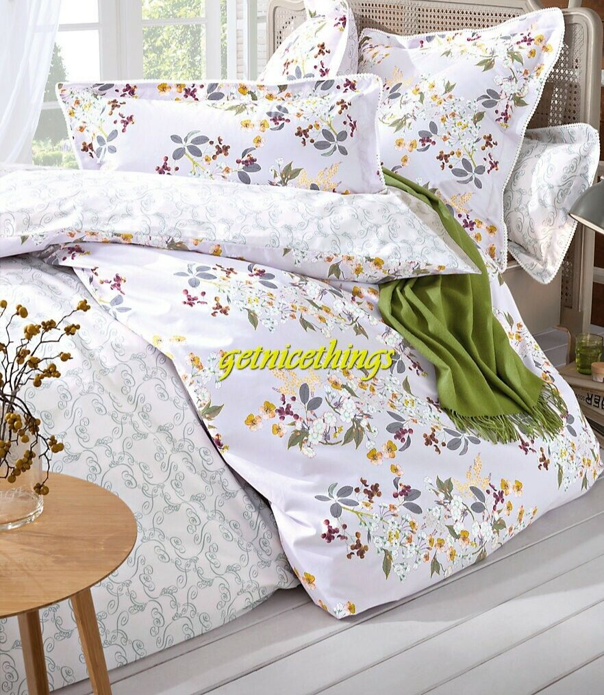 New Yves Delorme Queen 18" Fitted Sheet Louise Floral Vines White Green