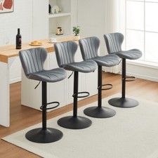 4x Velvet Black Bar Stool Kitchen Counter Breakfast Chair Pub Restaurant Grey