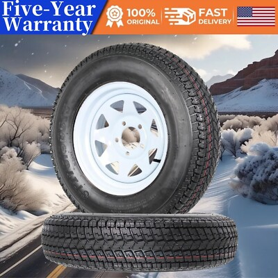#ad 🍎2X Trailer Tires and Wheels 13quot; Rims 5 Lug on 4.5quot; ST175 80D13 175 80 13 Tires $129.99