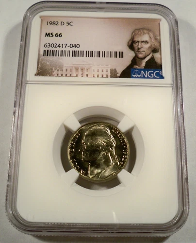 1982-D NGC MS66 JEFFERSON NICKEL NICE VERY WHITE COIN 5c MS 66