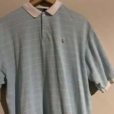 VTG POLO RALPH LAUREN Size Large Made in USA Mens Polo Shirt Blue Striped Cotton