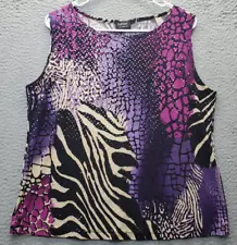 MSK Tank Top Women Multicolor Animal Print All Over Sequin Sleeveless Round Neck