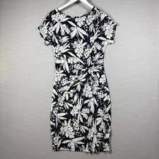 Ralph Lauren Dress Womens 10 Navy White Floral Twist Front Mid Vacation Romantic