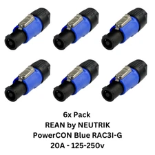 6x Pack REAN by NEUTRIK PowerCON RCAC3I-G Input 3 Conductor 6-12mm Blue NAC3F