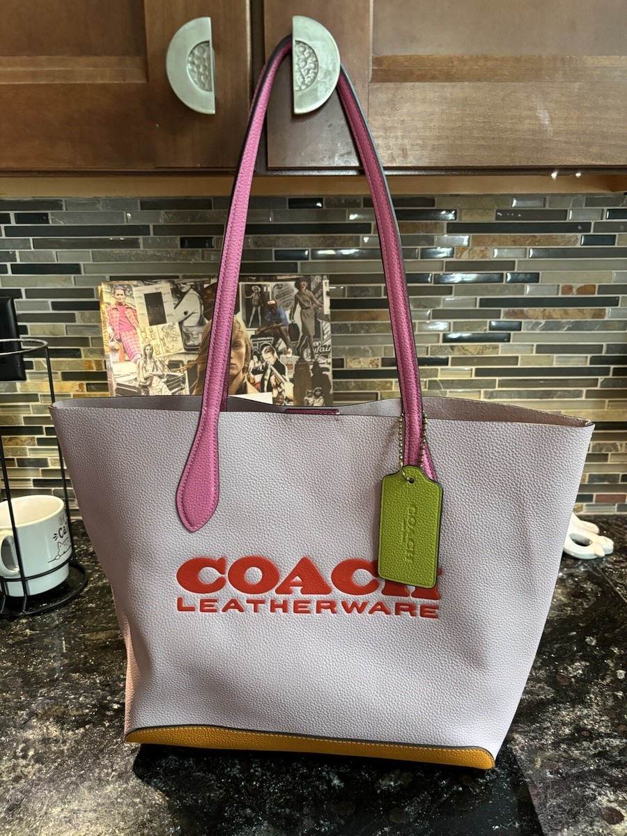 COACH CA097 Kia Tote Colorblock Natural Pebble Leather Graphic Bag