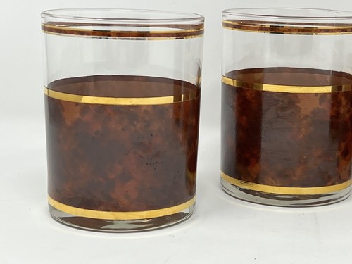 MCM Set Of 4 Culver Barware Low Ball Cocktail Tortoise Shell Gold Glass - Picture 6 of 9