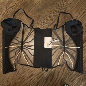 Agent Provocateur Rubi Corset Size 4 Large Swarovski Crystals Sheer Tulle Black