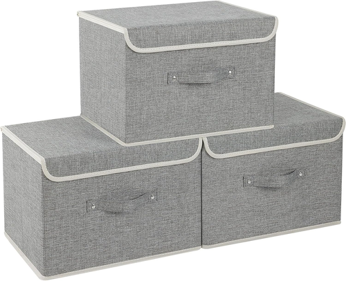 Fabric Organizers, Storage Bins with Flip-Top Lid and Handles, Cube Boxes for Or