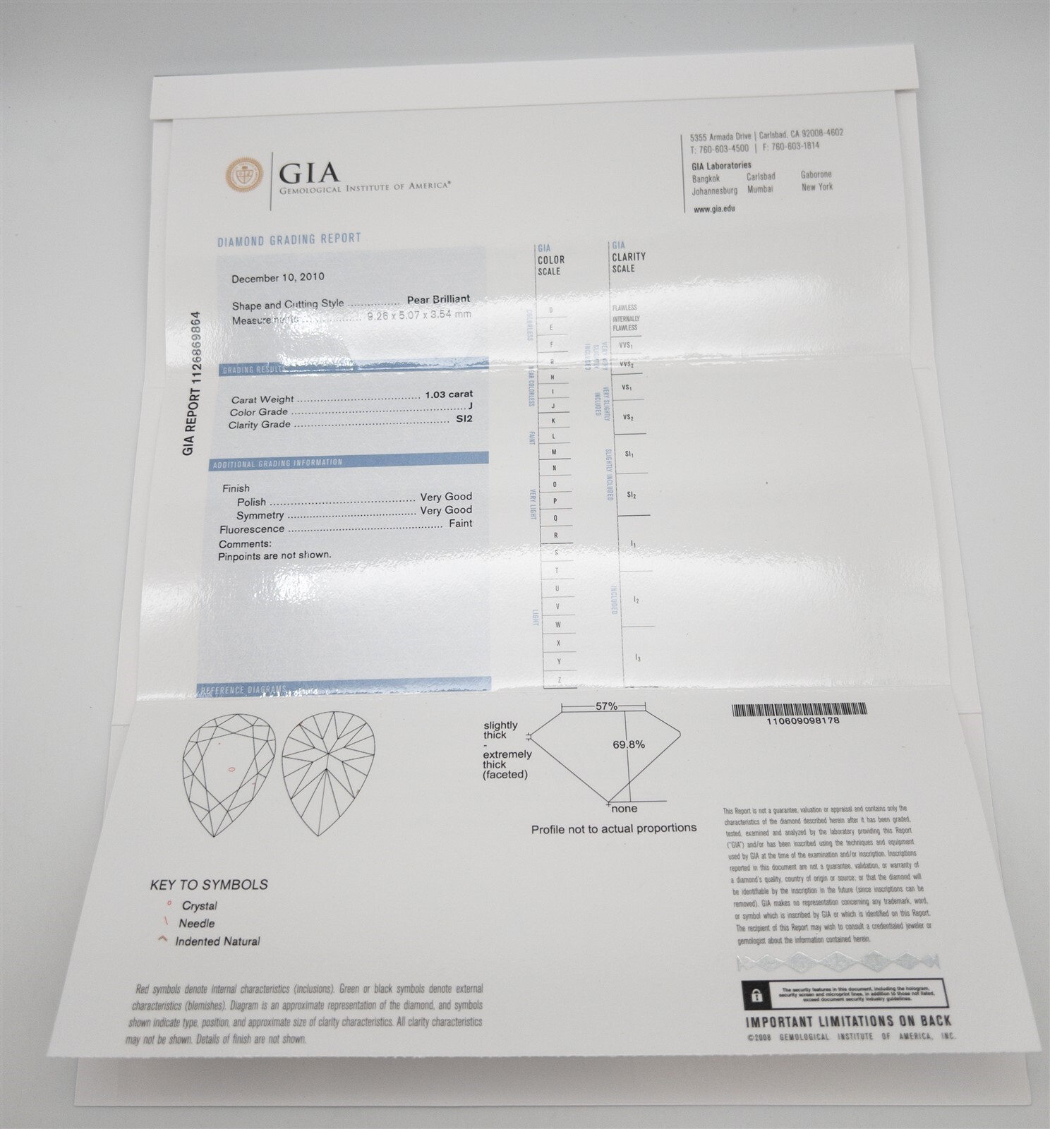 Vintage HANDMADE 7000 1.33ct SI2 J GIA CERT Pear Diamond Platinum