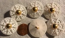 6 Large Semi-translucent White Gold Tone PLASTIC Shank Buttons 1 1/8" 28mm 2871