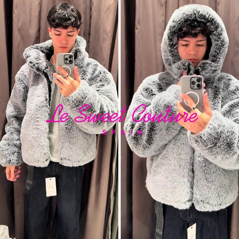 ZARA MAN NWT FW24 CROPPED FAUX FUR JACKET COAT GREY ICE 0993 ZARA MAN NWT FW24 CROPPED FAUX FUR JACKET COAT GREY ICE 0993