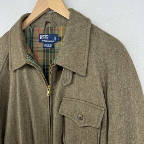 POLO RALPH LAUREN Coat Mens L Wool Belted Plaid Lined Hunting Full Zip Green - Picture 7 of 14