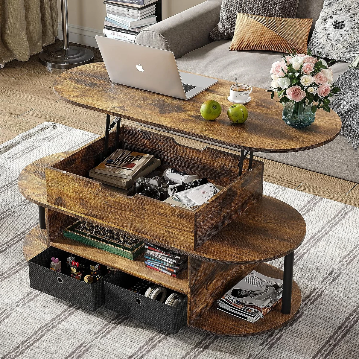 Oval coffee table with shelf deals