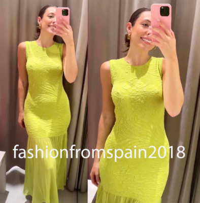 ZARA NEW WOMAN LONG COMBINATION KNIT DRESS LIME GREEN S,M,L 9874/005/520 |  eBay