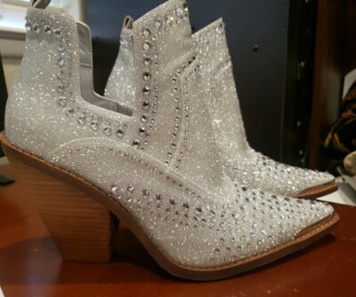 Gianni Bini Jeweled Silver glitter Cowboy Boots Western Booties shoes 10 