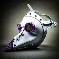 Steampunk Halloween Plague Doctor Mask Burning Man Face Mask Goggle White Purple