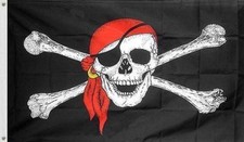 5x8 FT Jolly Roger Pirate Red Hat PATCH HUGE Flag House Banner Grommets 100D