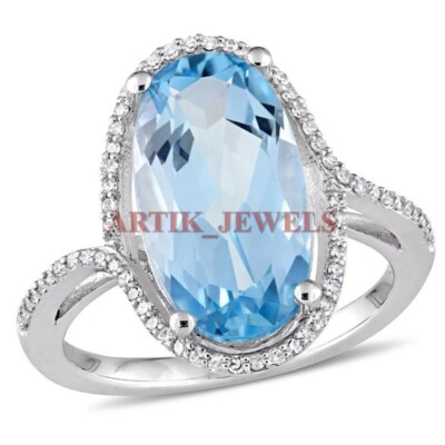 Natural Blue Topaz Gemstone with 925 Sterling Silver Ring for Women's ...