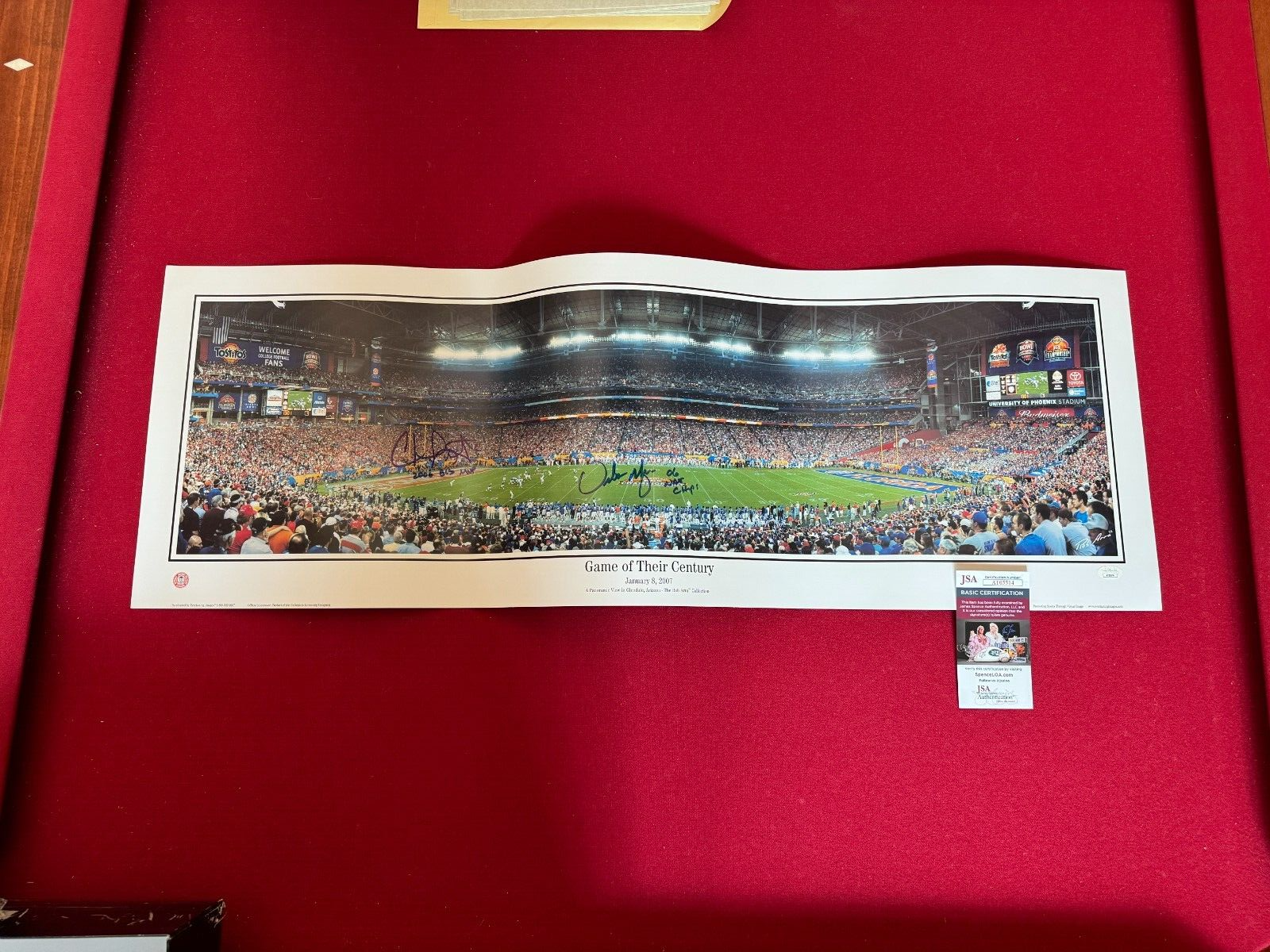 Urban Meyer / Chris Leak, (UF), "Autographed Signed" (JSA) 2006 Natl. Champs Panoramic 