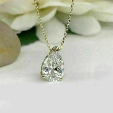 14k Yellow Gold 2 Ct Pear Cut Lab Grown IGI Certified Diamond Solitaire Pendant