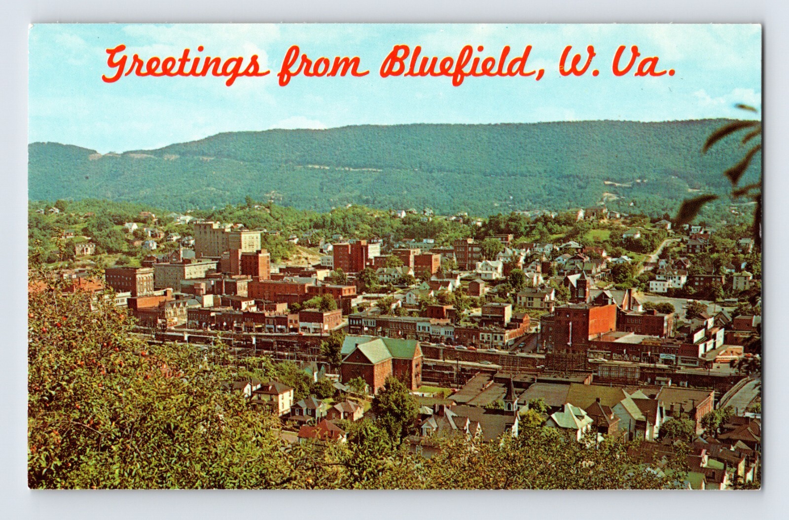 Postcard West Virginia Bluefield WV Downtown Aerial View 1960s Chrome