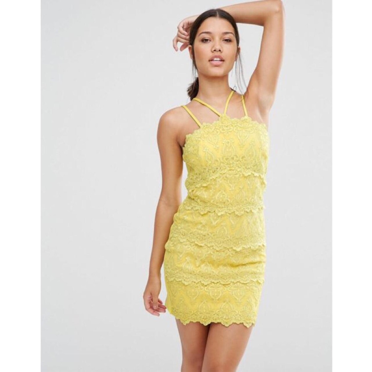 RIVER ISLAND Yellow Lace Strap Size 12/ Evenig/ Party Dress | eBay UK