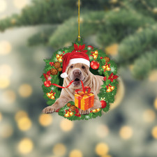 Shar pei Dog Christmas Wreath Ornament, Love Shar pei Dog Christmas Ornament