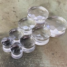 Clear Faceted Double Flare Glass Plugs Pg-555 Gauges Pick Your Size Clear Faceted Double Flare Glass Plugs Pg-555 Gauges Pick Your Size