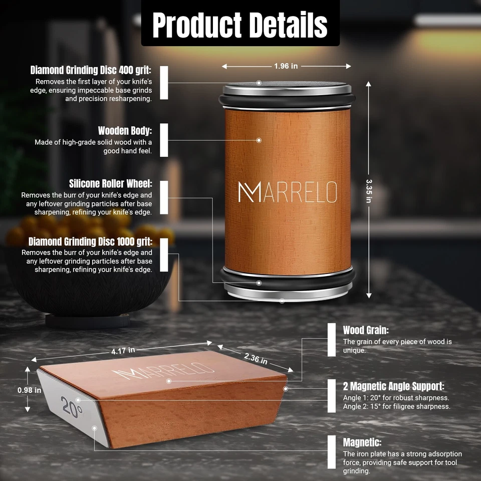 Afilador de cuchillos rodantes - Kit de afilado de cuchillos de diamante y cerámica con ángulos de 15/20 Foto 3 de 4