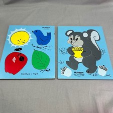 VTG Playskool Wooden Inlay Puzzles Set Nutty Squirrel Colors I See 70s Nursery