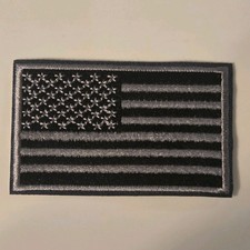 USA American Flag Black and White Iron On Embroidered Patch  3" x 1.8"