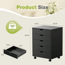 OLIXIS OLIXIS 5 Drawer Storage Organizer, Wood File Cabinets With Wheels-Zenga
