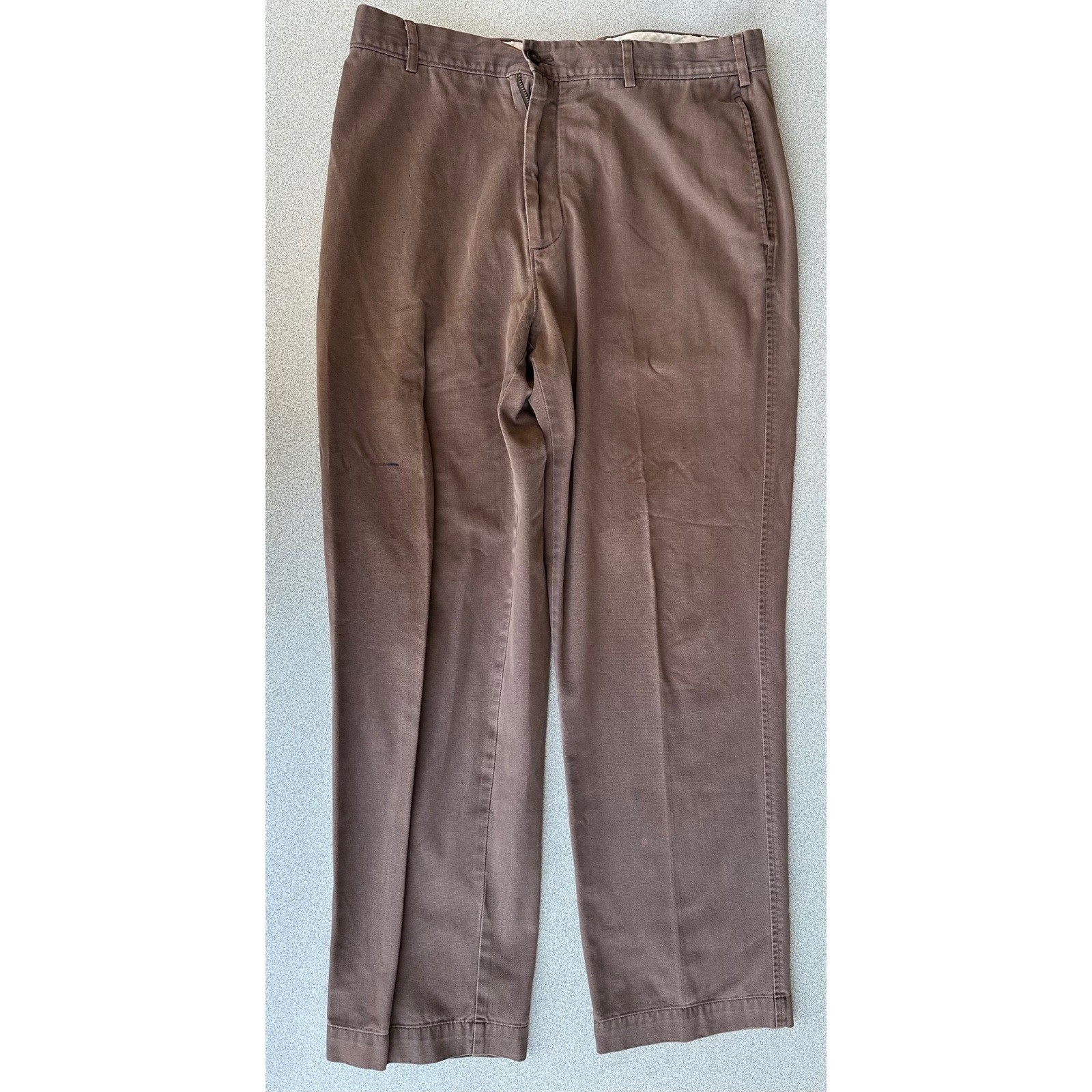 Roundtree & Yorke Trademark Mens Brown Cotton Chino Pants 34x32 Straight Leg