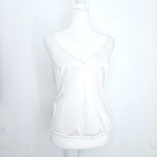 Vintage 80s JC Penny Eggshell White V Neck Silky Nylon Cami Top Women Size M-L