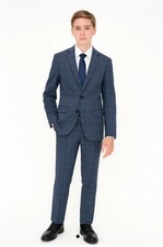 Marc New York Boys Blue Windowpane Suit Jacket 20 Skinny/Pants 18 Skinny New 