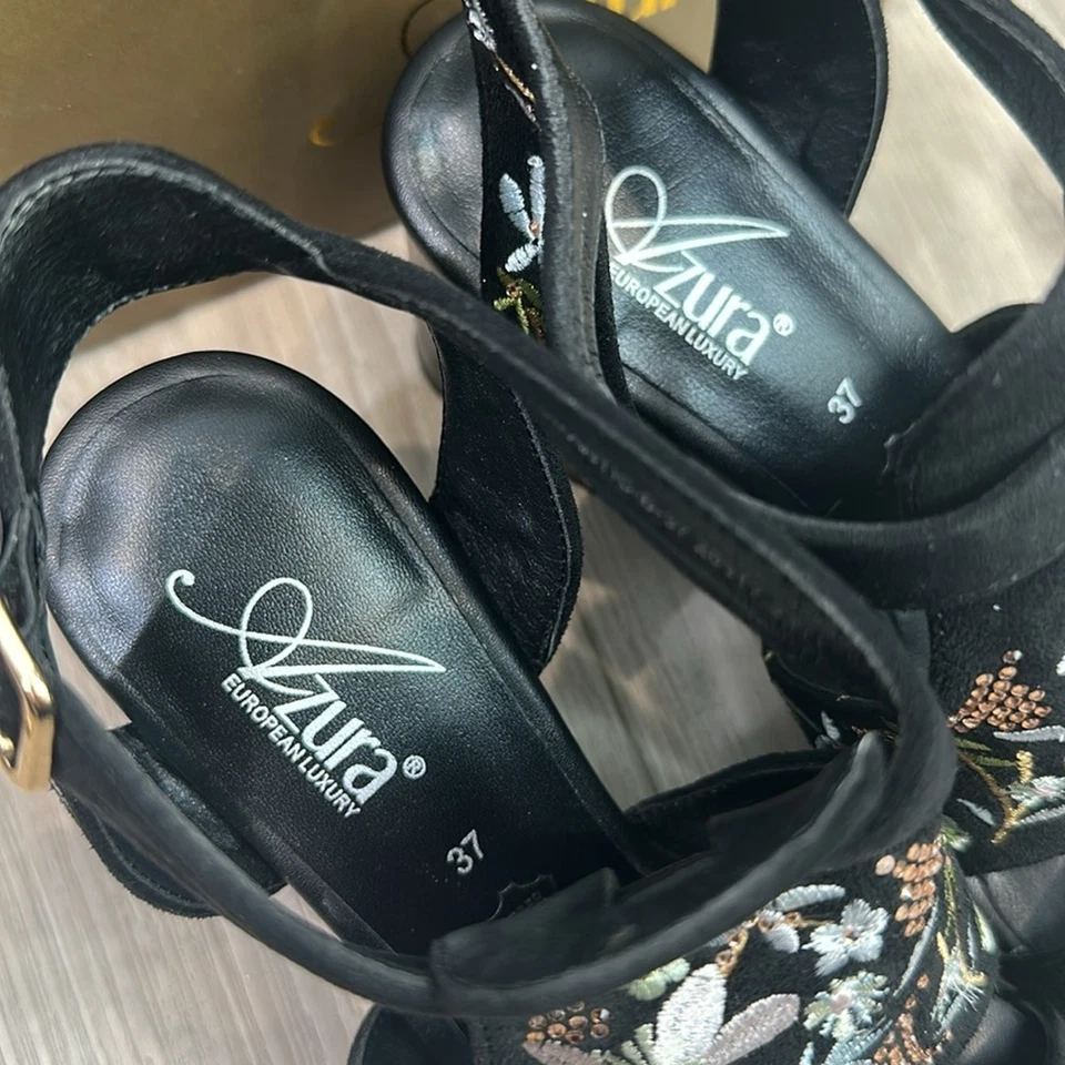 Azura by spring step romantic suede floral embroidered open toe heeled sandals 7 - Image 3 of 4